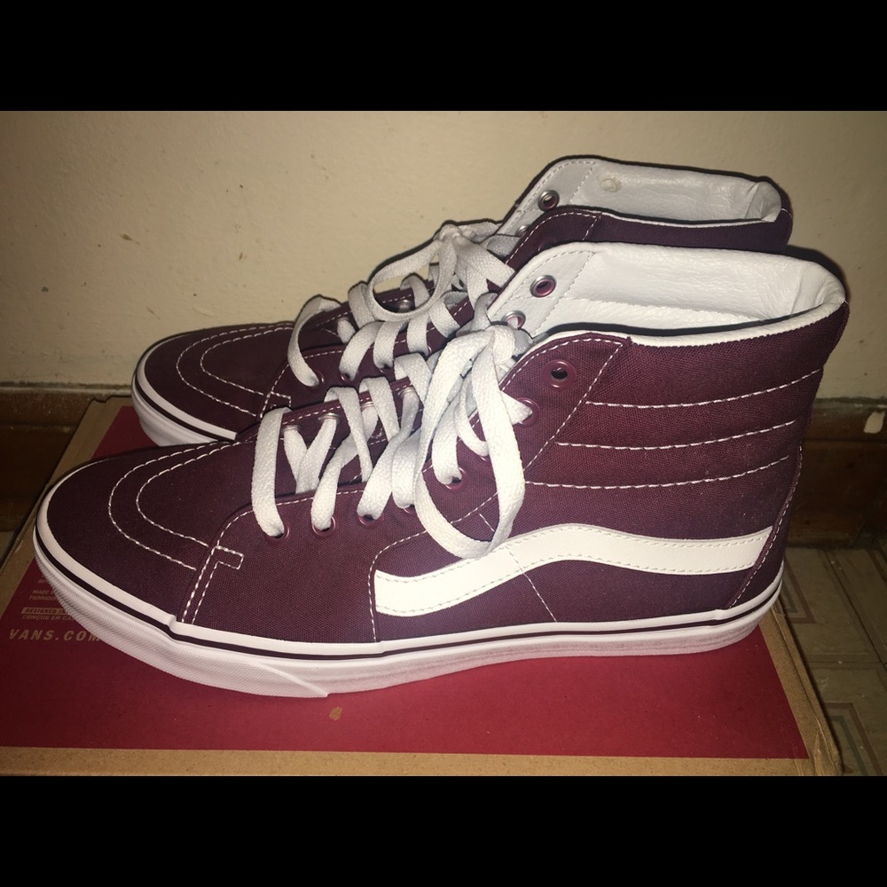 Never worn high-top burgundy vans!!!